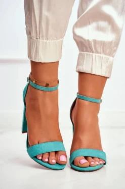 Boto Sandały Damskie Na Słupku Zamszowe Zielone Anastasie