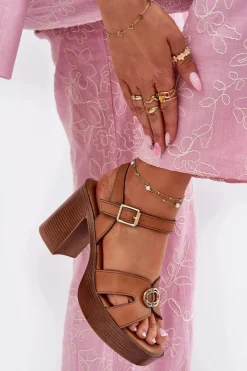 Sandały Na Słupku|Sandały Na Obcasie><noscript><img width=