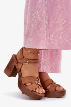 Sandały Na Słupku|Sandały Na Obcasie><noscript><img width=