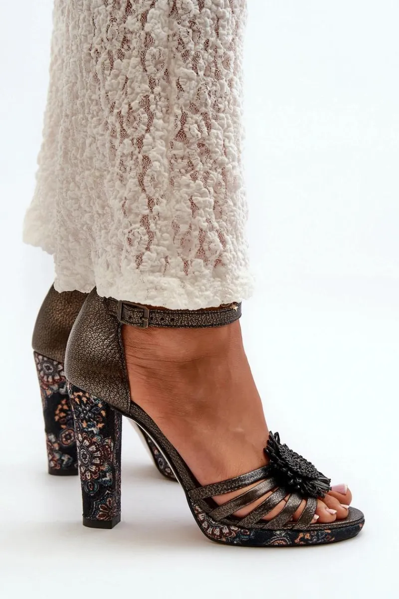 Sandały Na Słupku|Sandały Na Obcasie>Maciejka Sandały Damskie Na Słupku Z Ozdobą 06620-20 Grafitowe