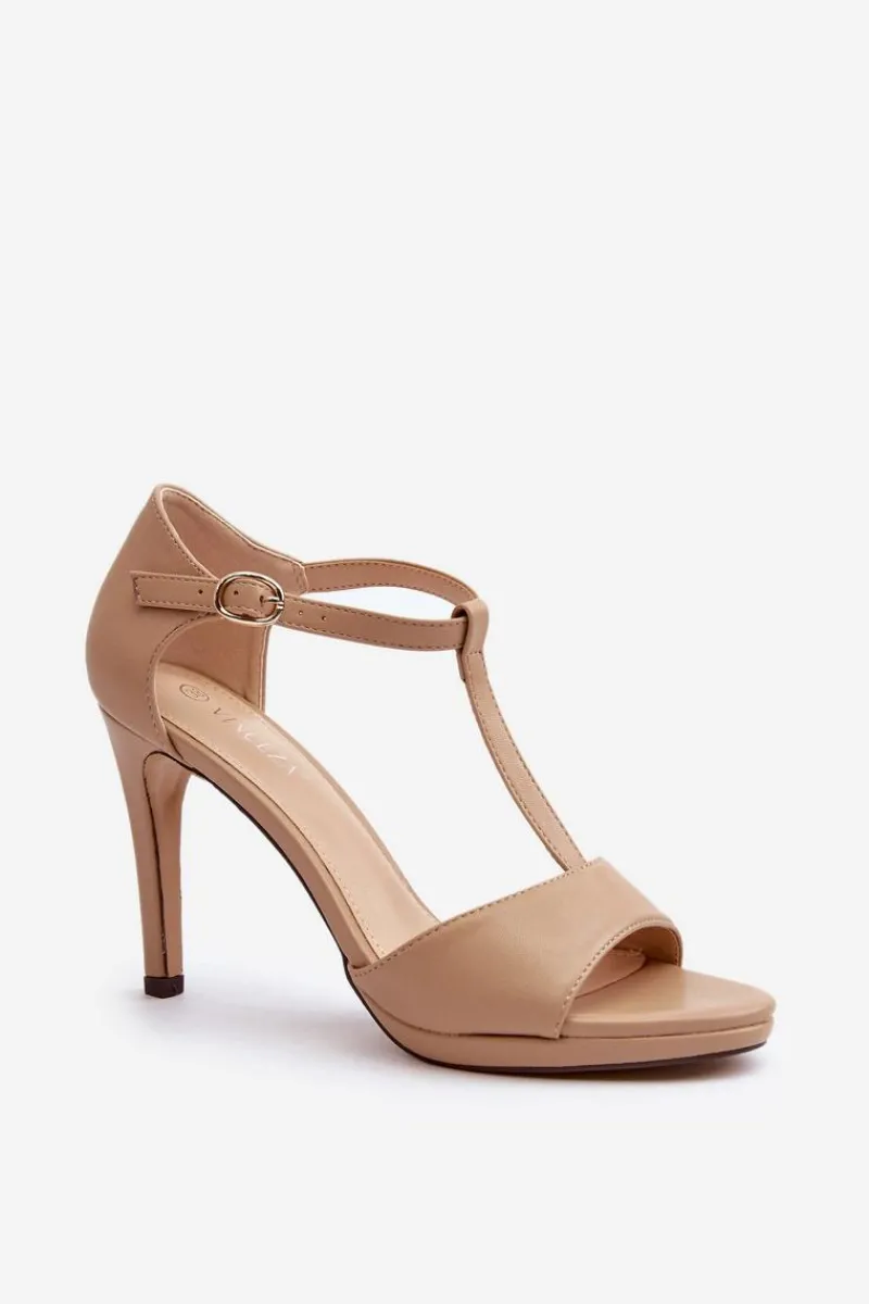 Outlet Sandały Damskie Na Szpilce Z Eko Skóry Beżowe Obdaria Damskie Sandały Na Obcasie