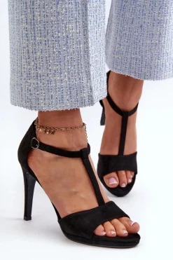 Outlet Buty damskie Vinceza Sandały Damskie Na Szpilce Z Eko Zamszu Czarne Obdaria Czarny