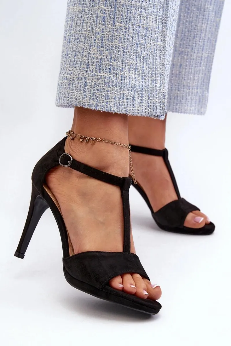 Outlet Buty damskie Vinceza Sandały Damskie Na Szpilce Z Eko Zamszu Czarne Obdaria Czarny