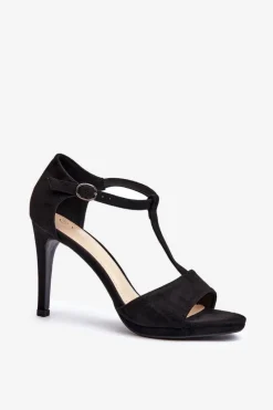 Outlet Buty damskie Vinceza Sandały Damskie Na Szpilce Z Eko Zamszu Czarne Obdaria Czarny