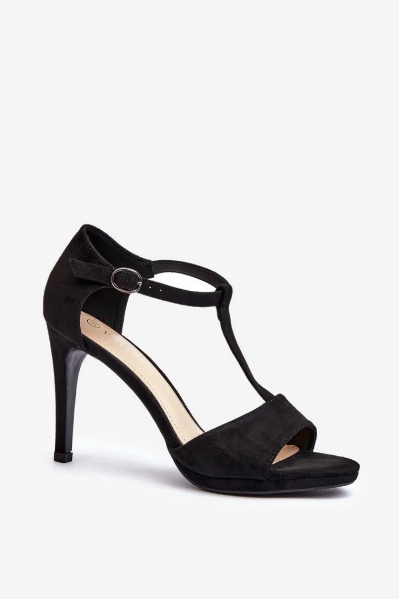 Outlet Buty damskie Vinceza Sandały Damskie Na Szpilce Z Eko Zamszu Czarne Obdaria Czarny