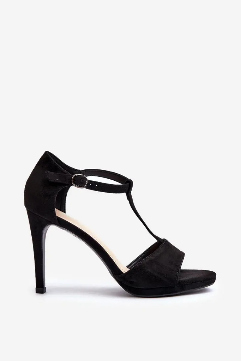 Outlet Buty damskie Vinceza Sandały Damskie Na Szpilce Z Eko Zamszu Czarne Obdaria Czarny