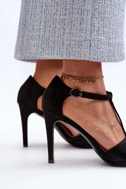 Outlet Buty damskie Vinceza Sandały Damskie Na Szpilce Z Eko Zamszu Czarne Obdaria Czarny