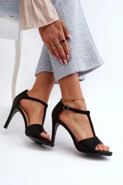 Outlet Buty damskie Vinceza Sandały Damskie Na Szpilce Z Eko Zamszu Czarne Obdaria Czarny