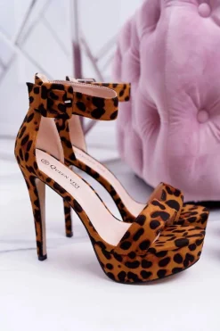 Sale Sandały Damskie na Szpilce Platforma Leopard Welbos Damskie Sandały Na Obcasie