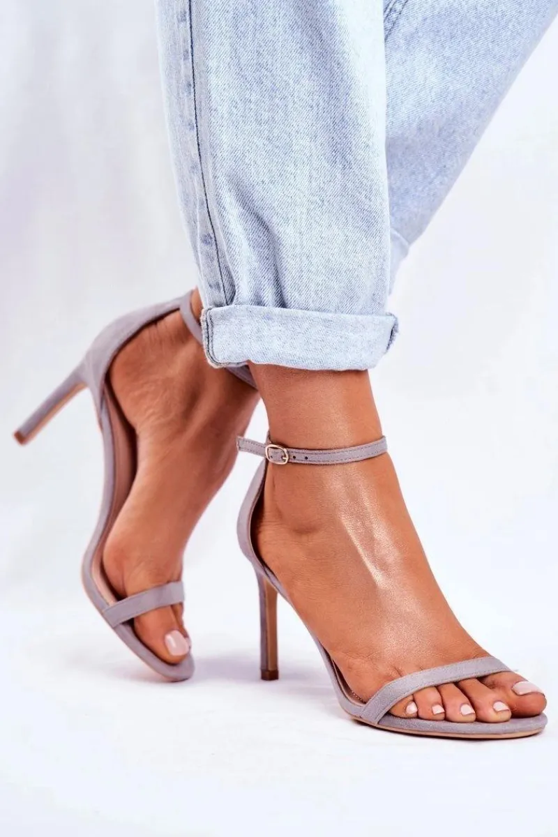 Sandały Na Obcasie>Boto Sandały Damskie Na Szpilce Klasyczne Szare Basilian