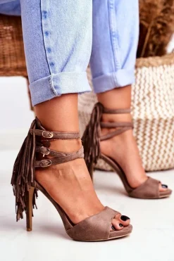 Sandały Damskie Na Szpilce Gladiatorki Taupe Carnival Damskie Sandały Na Obcasie