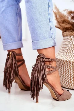 Sandały Damskie Na Szpilce Gladiatorki Taupe Carnival Damskie Sandały Na Obcasie