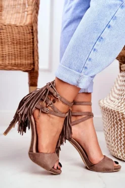 Sandały Damskie Na Szpilce Gladiatorki Taupe Carnival Damskie Sandały Na Obcasie