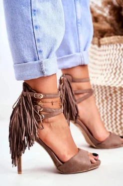 Sandały Damskie Na Szpilce Gladiatorki Taupe Carnival Damskie Sandały Na Obcasie