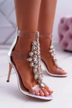 Sandały Damskie Na Szpilce Lu Boo Srebrne 2047-89 Milleni Damskie Sandały Na Obcasie