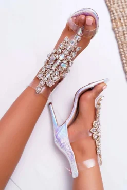 Sandały Damskie Na Szpilce Lu Boo Srebrne 2047-89 Milleni Damskie Sandały Na Obcasie