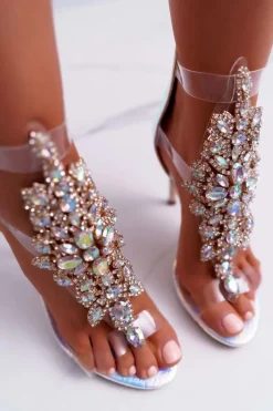 Sandały Damskie Na Szpilce Lu Boo Srebrne 2047-89 Milleni Damskie Sandały Na Obcasie