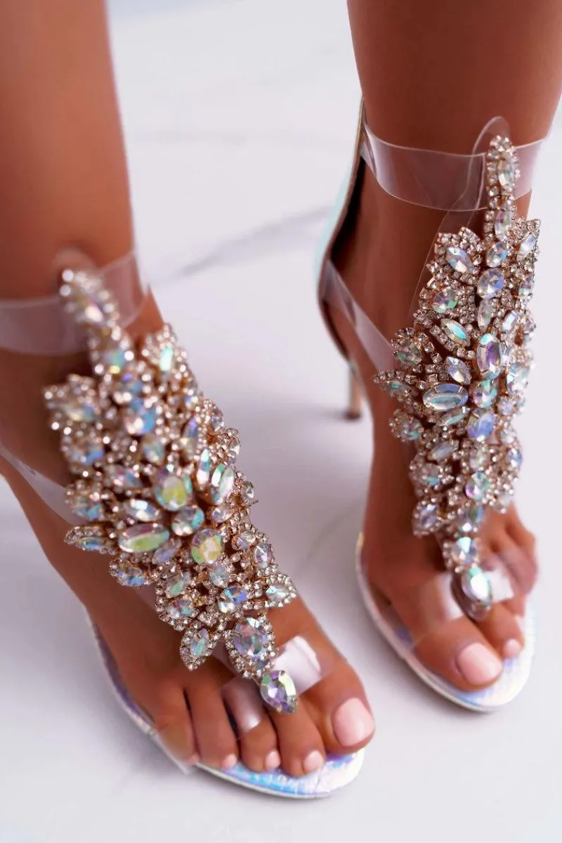 Sandały Damskie Na Szpilce Lu Boo Srebrne 2047-89 Milleni Damskie Sandały Na Obcasie