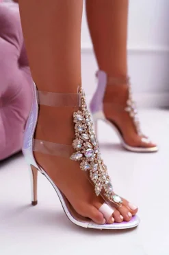 Sandały Damskie Na Szpilce Lu Boo Srebrne 2047-89 Milleni Damskie Sandały Na Obcasie