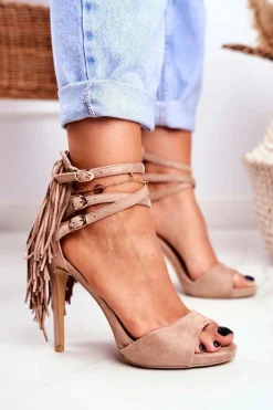 Best Sandały Damskie Na Szpilce Gladiatorki Beżowe Carnival Damskie Sandały Na Obcasie