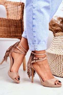 Best Sandały Damskie Na Szpilce Gladiatorki Beżowe Carnival Damskie Sandały Na Obcasie