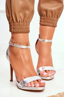 Boto Sandały Damskie Na Szpilce Srebrne Frenzy