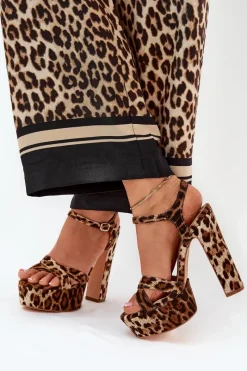 Sandały Na Słupku|Sandały Na Obcasie>Boto Sandały Damskie Na Wysokim Słupku I Platformie W Panterkę Brązowe Jovenes Brązowy