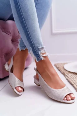 Sandały Płaskie>Buty Sergio Leone Sandały Damskie Płaski Obcas Sergio Leone SK809 Beżowe Skaldo