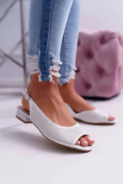 Best Buty Sergio Leone Sandały Damskie Płaski Obcas Sergio Leone SK809 Srebrne Skaldo