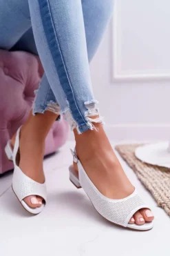 Best Buty Sergio Leone Sandały Damskie Płaski Obcas Sergio Leone SK809 Srebrne Skaldo