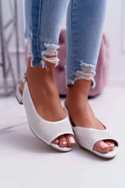 Best Buty Sergio Leone Sandały Damskie Płaski Obcas Sergio Leone SK809 Srebrne Skaldo