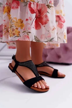 Sale Boto Sandały Damskie Płaskie Czarne Sorsano