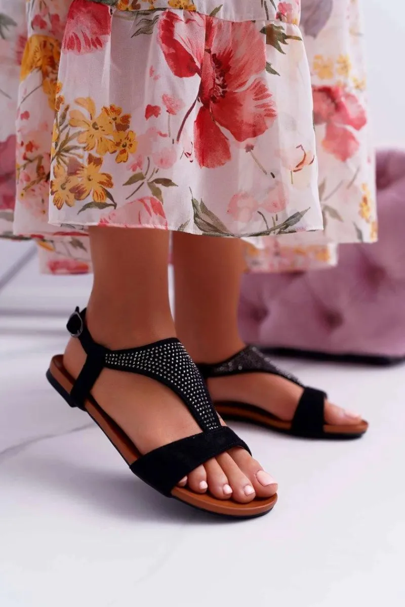 Sale Boto Sandały Damskie Płaskie Czarne Sorsano