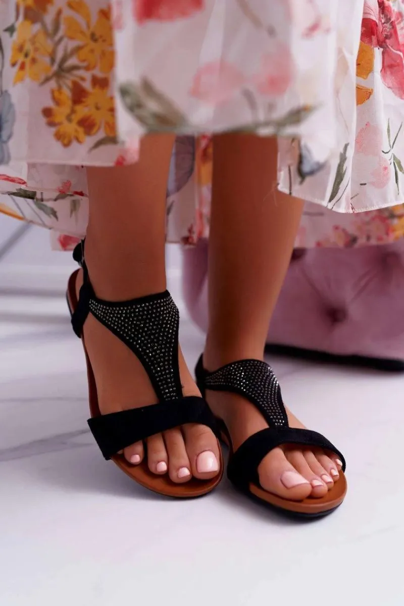 Sale Boto Sandały Damskie Płaskie Czarne Sorsano