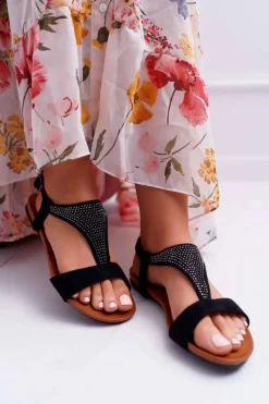 Sale Boto Sandały Damskie Płaskie Czarne Sorsano