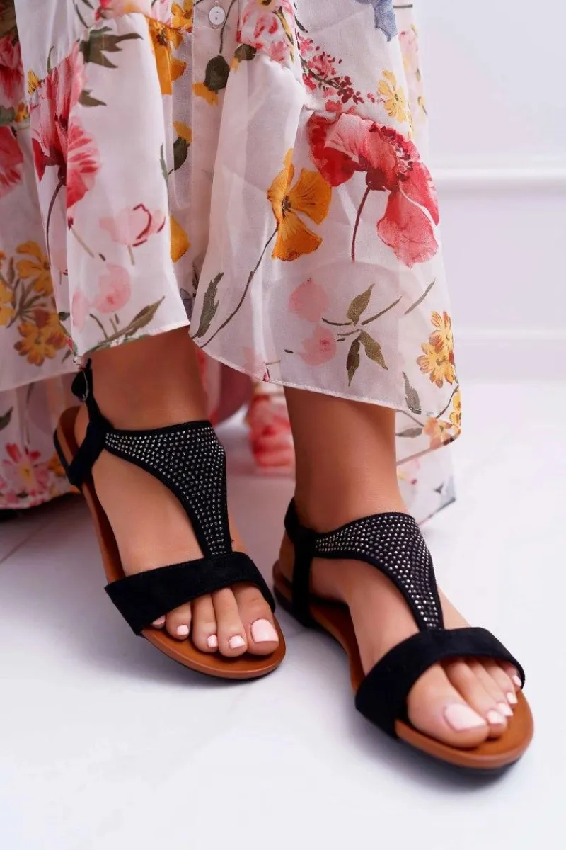 Sale Boto Sandały Damskie Płaskie Czarne Sorsano