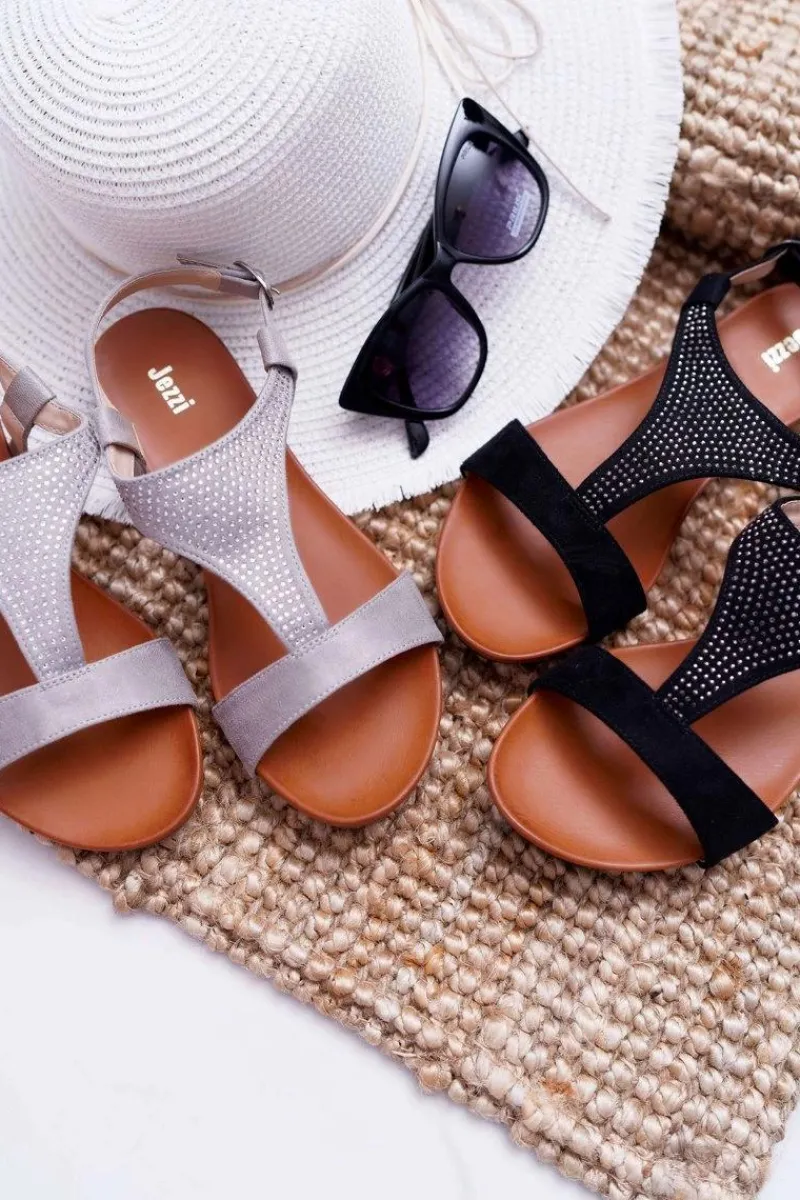 Sale Boto Sandały Damskie Płaskie Czarne Sorsano