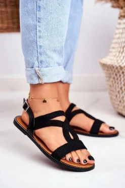 Sandały Płaskie>Boto Sandały Damskie Płaskie Czarne Rachel