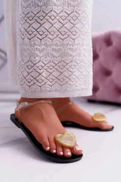 Sale Boto Sandały Damskie Płaskie Gumowe Serduszko Złote Imanda