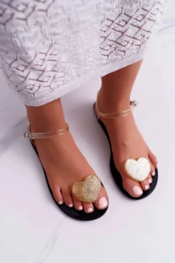 Sale Boto Sandały Damskie Płaskie Gumowe Serduszko Złote Imanda