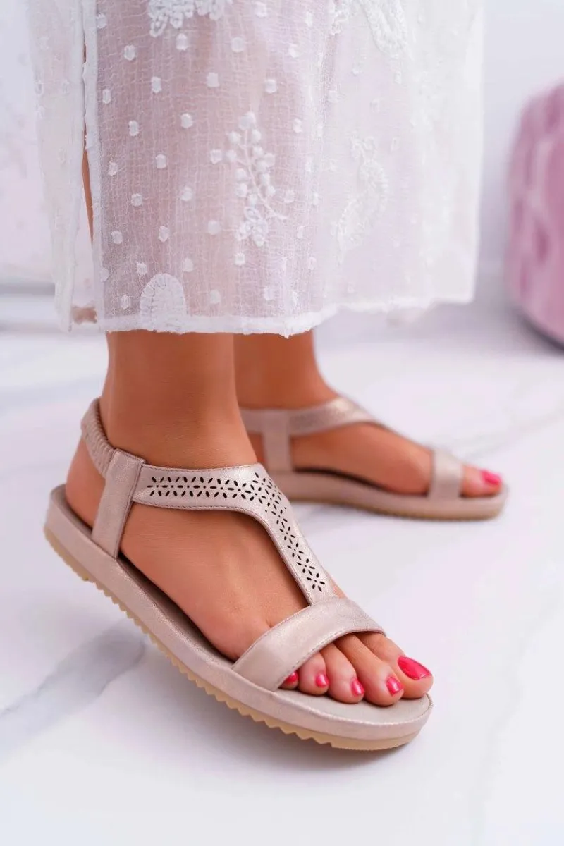 Hot Damskie buty S.Barski Sandały Damskie Płaskie Różowe S.Barski Emente