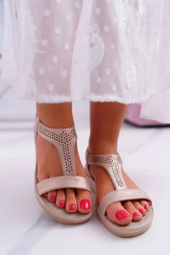 Hot Damskie buty S.Barski Sandały Damskie Płaskie Różowe S.Barski Emente