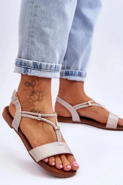 Sandały Płaskie>Damskie buty S.Barski Sandały Damskie Płaskie S.Barski KV-541-120 Złote