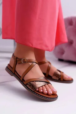 Sandały Płaskie>Buty Sergio Leone Sandały Damskie Płaskie Sergio Leone SK019 Camel Dariana