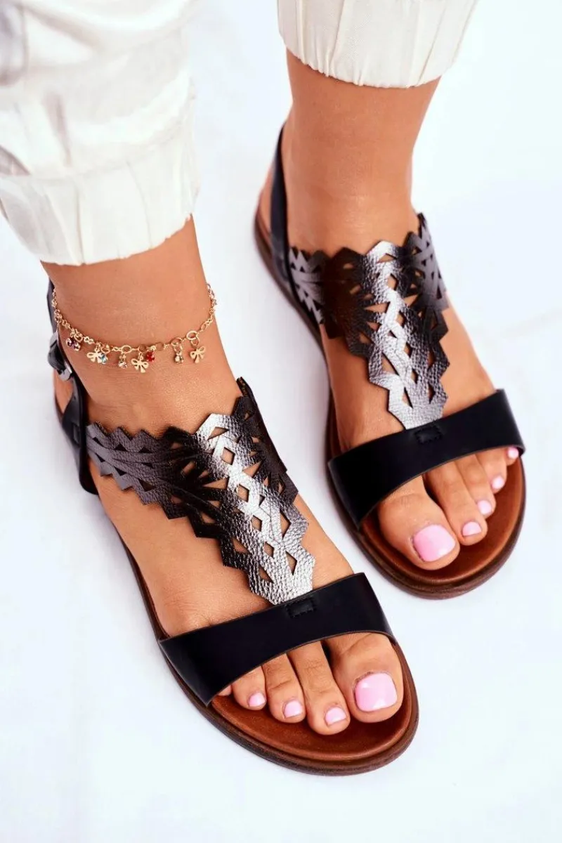 Sandały Płaskie>Buty Sergio Leone Sandały Damskie Płaskie Sergio Leone Czarne SK035