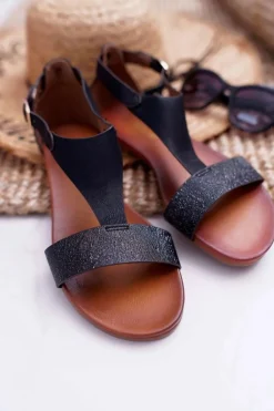 Sandały Płaskie>Buty Sergio Leone Sandały Damskie Płaskie Sergio Leone SK020 Czarne Magra