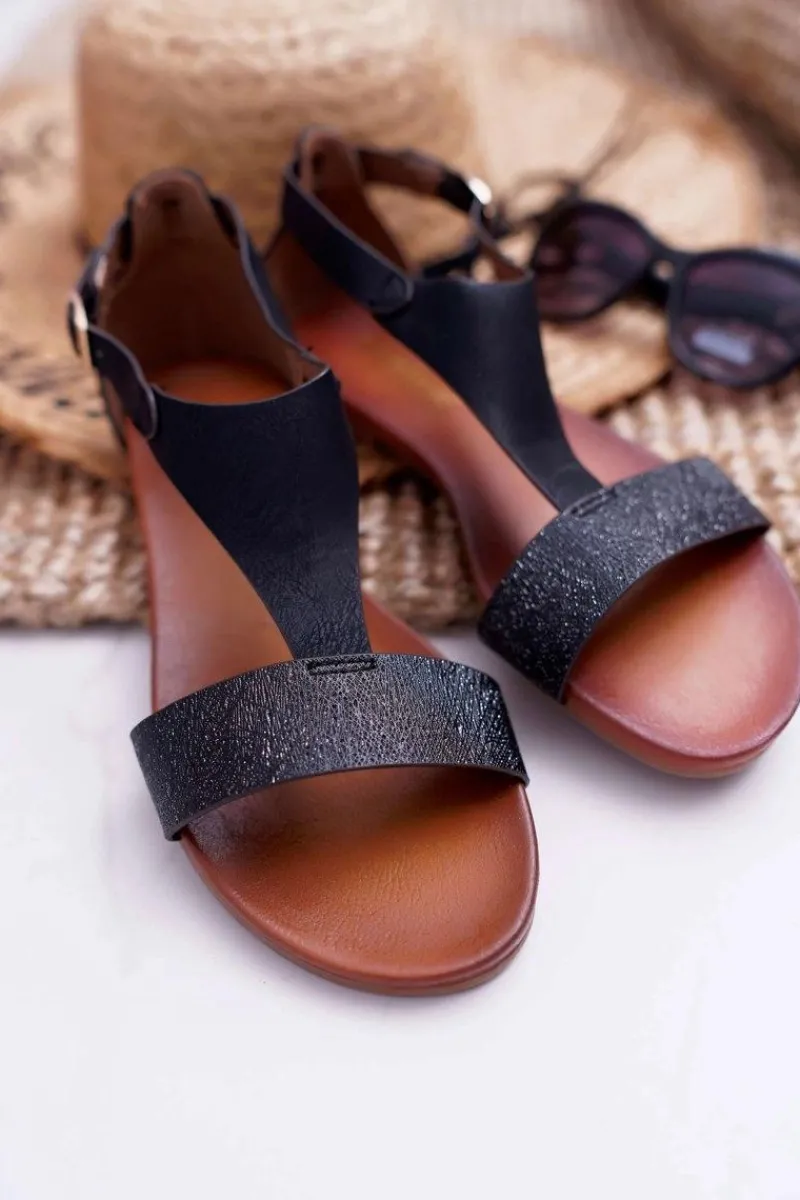 Sandały Płaskie>Buty Sergio Leone Sandały Damskie Płaskie Sergio Leone SK020 Czarne Magra