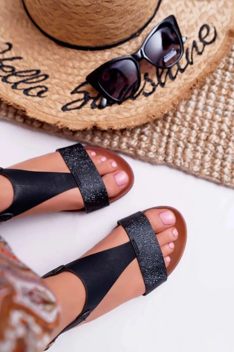 Sandały Płaskie>Buty Sergio Leone Sandały Damskie Płaskie Sergio Leone SK020 Czarne Magra