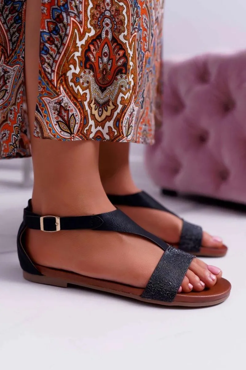 Sandały Płaskie>Buty Sergio Leone Sandały Damskie Płaskie Sergio Leone SK020 Czarne Magra