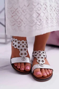 Best Sandały Damskie Płaskie Sergio Leone SK012 Białe Livian Damskie Sandały Płaskie